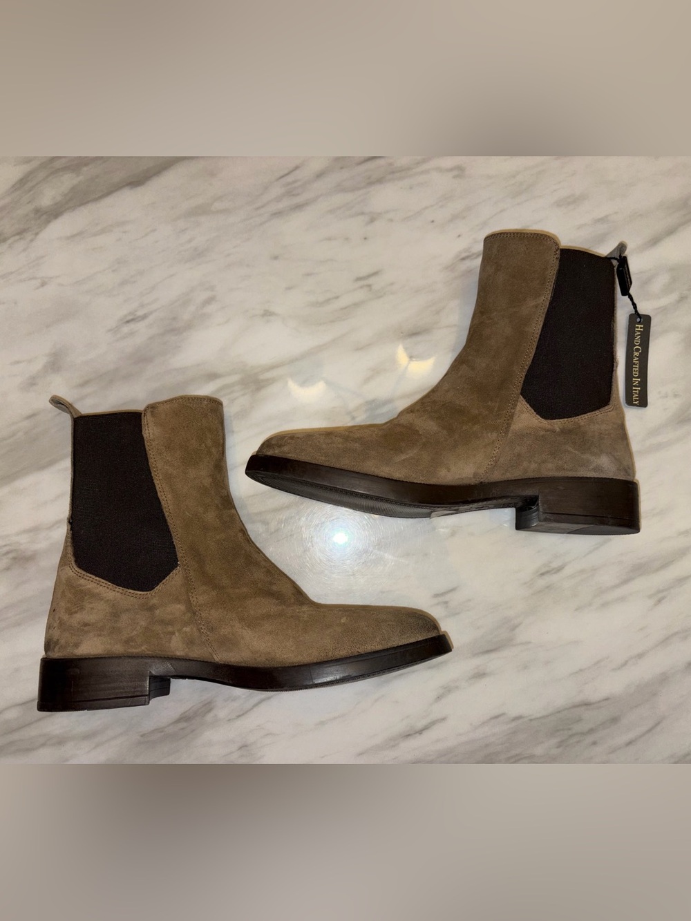 Emanuele Crasto Taupe Suede Chelsea Ankle Boots Italian Size 39 US 8.5 9